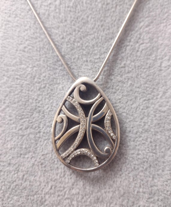 Brighton Silver Plated Teardrop Open Scroll Cryst… - image 2