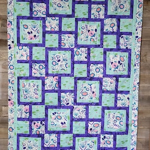 UNFINISHED Quilt Top | Blue | Teal | White | Robert Kaufman | Escargot For It! | Floral