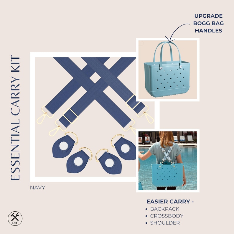 Kit di cinghie per borsa Bogg / Sistema di trasporto essenziale / Cinghie per borsa in EVA in tinta Navy