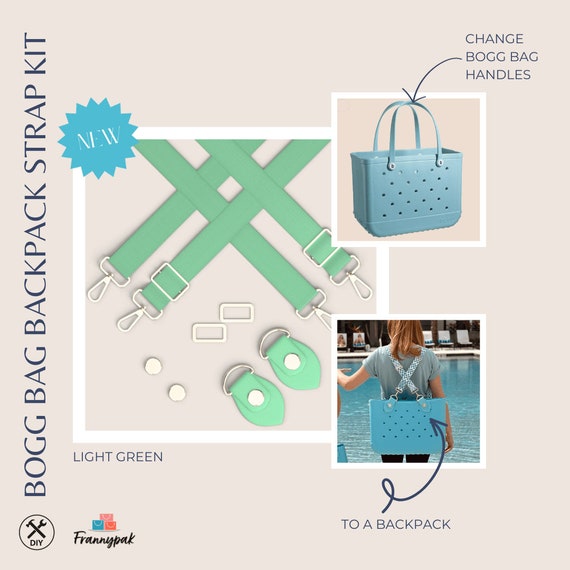Universal Light Green Strap Kit for all Bogg Bags or any waterproof tote bags: Frannypak Adjustable Straps Crossbody, Shoulder, Backpack