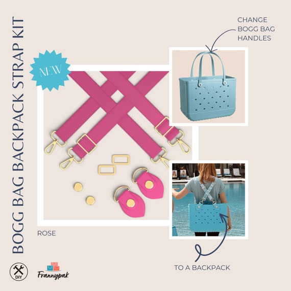 Universal Rose Strap Kit for all Bogg Bags or any waterproof tote bags: Frannypak Adjustable Straps Crossbody, Shoulder, Backpack