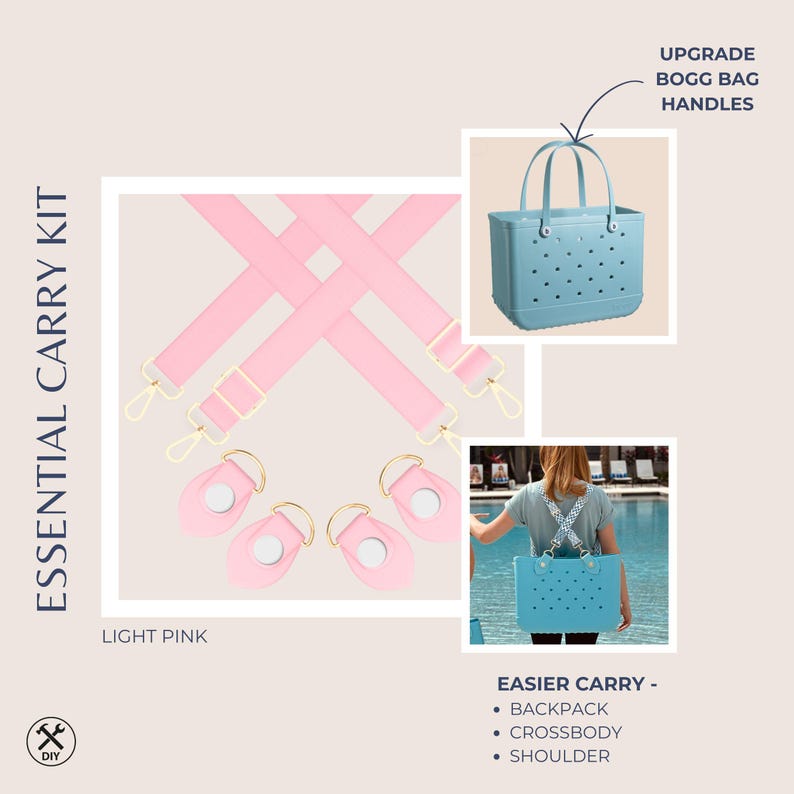 Kit di cinghie per borsa Bogg / Sistema di trasporto essenziale / Cinghie per borsa in EVA in tinta Light Pink