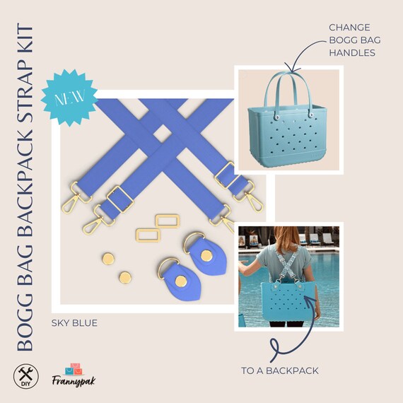 Universal Blue Strap Kit for all Bogg Bags or any waterproof tote bags: Frannypak Adjustable Straps Crossbody, Shoulder, Backpack