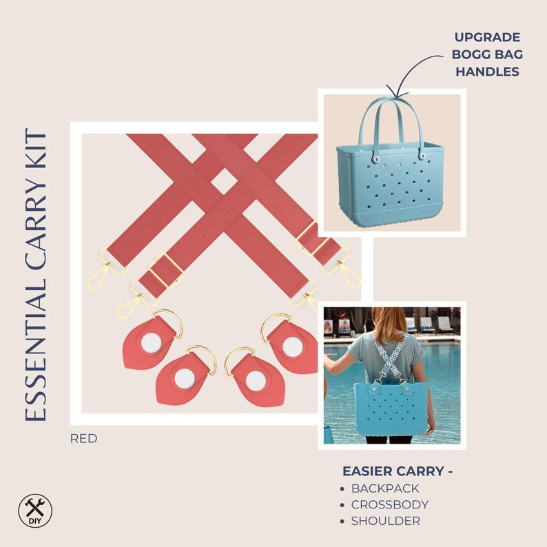 Kit di cinghie per borsa Bogg / Sistema di trasporto essenziale / Cinghie per borsa in EVA in tinta Red