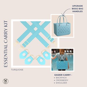 Pu&ograve; includere: Kit di trasporto essenziale turchese con opzioni zaino, tracolla e spalla. Include cinghie turchesi con hardware color oro e attacchi per manici di borse turchesi. Il kit aggiorna le maniglie delle borse Bogg.