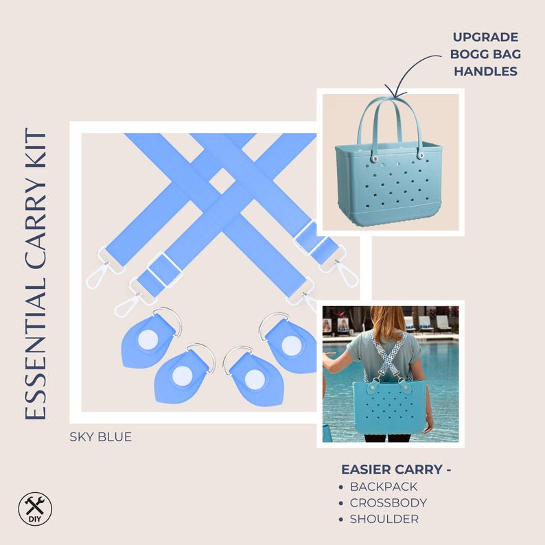 Kit di cinghie per borsa Bogg / Sistema di trasporto essenziale / Cinghie per borsa in EVA in tinta Sky Blue