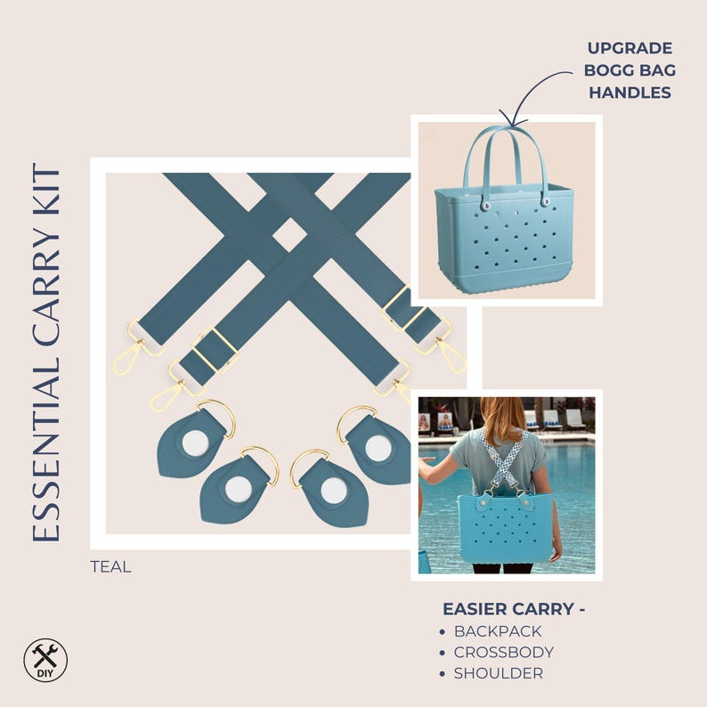 Kit di cinghie per borsa Bogg / Sistema di trasporto essenziale / Cinghie per borsa in EVA in tinta Teal