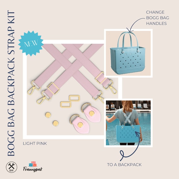 Universal Light Pink Strap Kit for all Bogg Bags or any waterproof tote bags: Frannypak Adjustable Straps Crossbody, Shoulder, Backpack