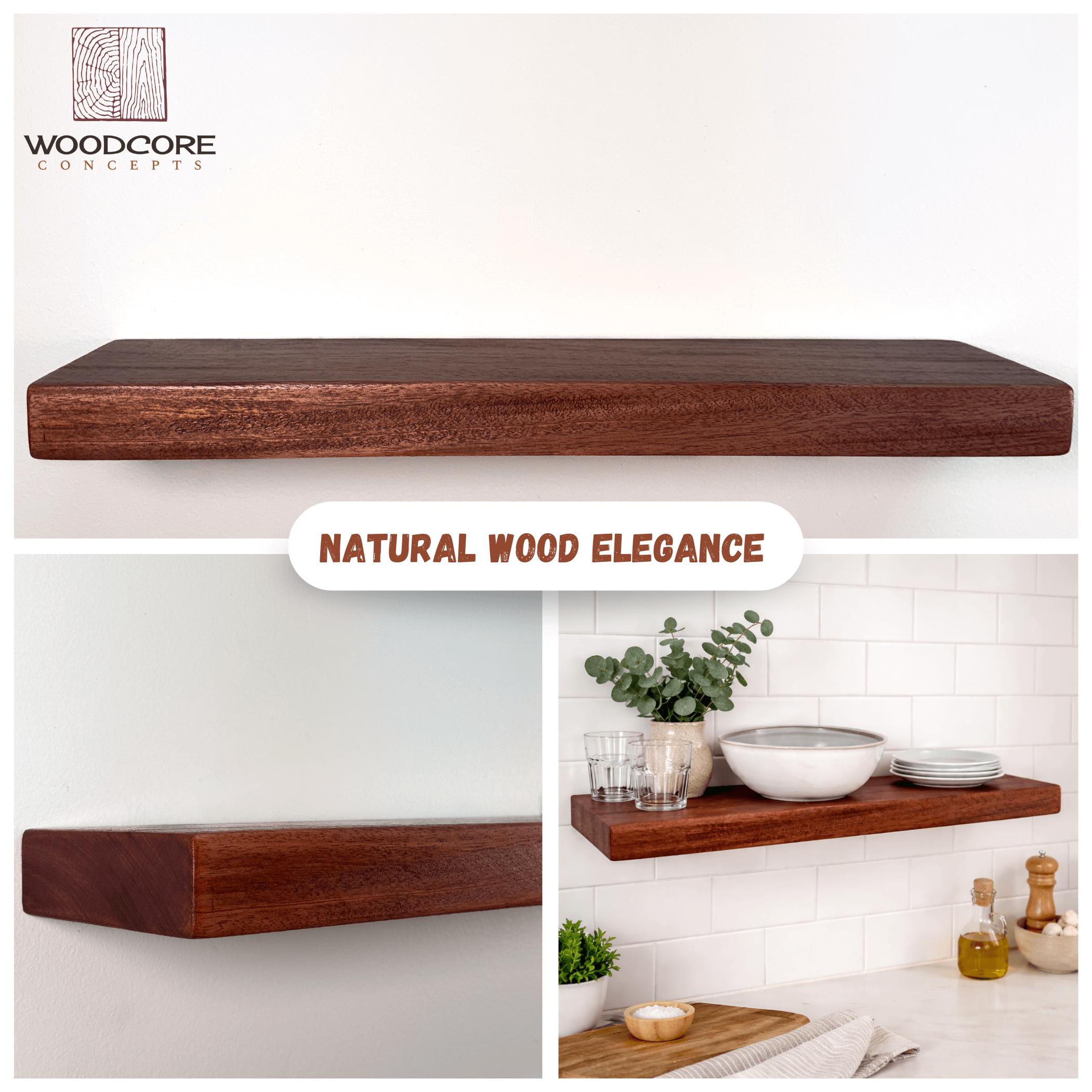 Handcrafted Mahogany Floating Shelf, Solid Wood Wall Mounted, Custom