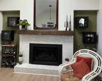 Handcrafted Rustic Pine Wood Fireplace Mantel Shelf