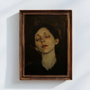 Vintage Portrait Art Print, Neutral Art Decor, Victorian Portrait Painting, Moody Oil Painting, Woman Portrait Print, Digital Download