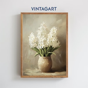 Printable Hyacinth Flower Oil Painting, Floral Wall Art, Farmhouse Decor, Wildflower Neutral Print, Country Wall Decor, Digital Download