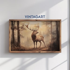Printable Deer Woods Art Print, Rustic Wall Decor, Hunting Art Print, Antique Forest Art, Cabin Decor, Downloadable Art