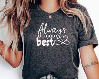 ポジティブバイブスTシャツ、モチベーションアップのベラキャンバスTシャツ
