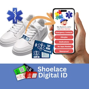 Etiqueta de identificación para niños con cordones: alerta médica, autismo, no verbal