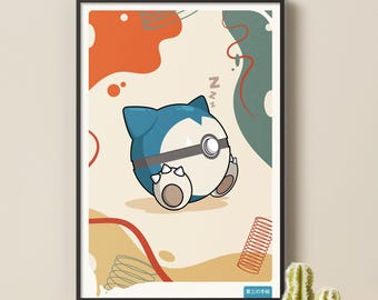 Snorlax-Inspired Poké Ball Wall Art – Cozy Minimalist Anime Print