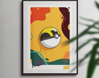Ultra Ball Wall Art – Vibrant Pokemon-Inspired Print