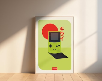 Game Boy Color Print: Kiwi Green Minimalist Japanese Gaming Wall Art (13x19 Matte)