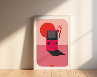 Berry Pink Game Boy Color Poster Print – Minimalist Japanese Gaming Wall Art (13x19)