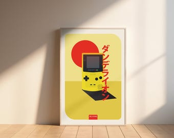 Retro Game Boy Color Poster Print Dandelion Japanese Minimalist Gaming Wall Art 13x19 Matte