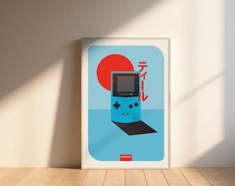 Retro Game Boy Color Poster Print Teal Japanese Minimalist Gaming Wall Art 13x19 Matte