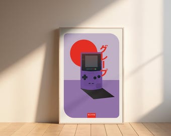 Retro Game Boy Color Poster Print Grape Japanese Minimalist Gaming Wall Art 13x19 Matte