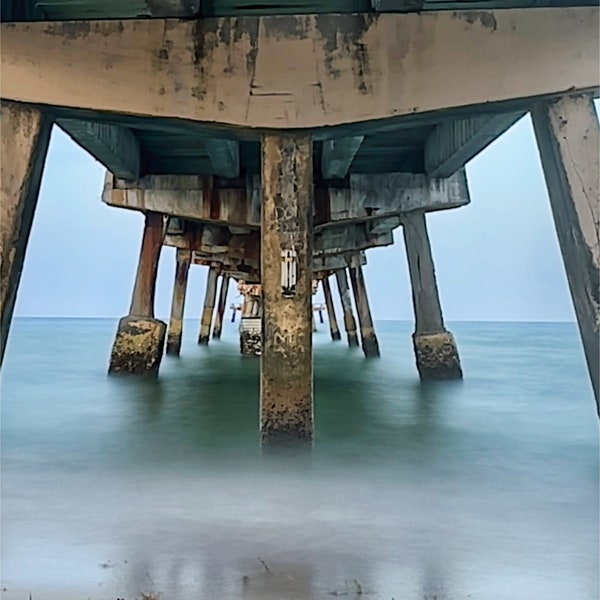 Beautiful Timelapse Atlantic Beach Pier | One of a Kind, Meditative Photograph with Calm Waves | Personally Taken Photo Architecture Art