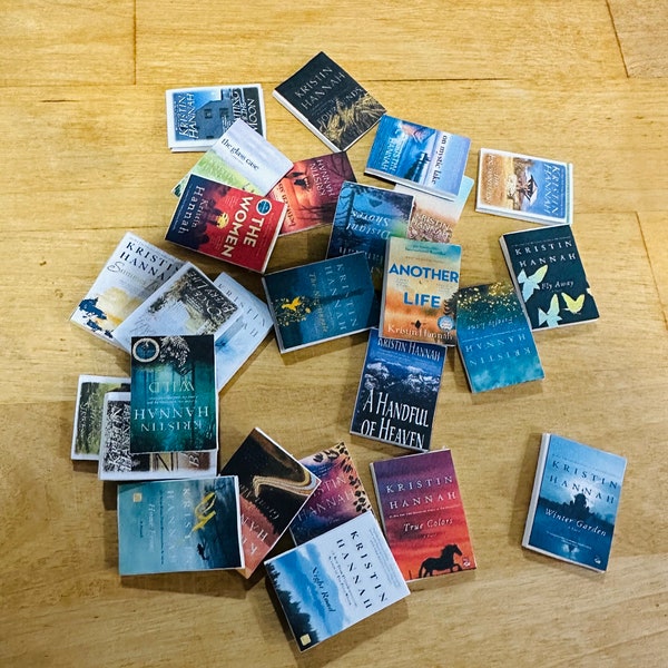 Kristin Hannah mini books complete collection, mini bookshelf, mini book ornament