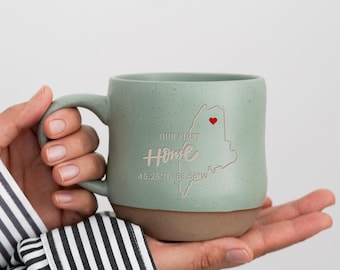 Personalized First Home Map Mug, Engraved Ceramic Coffee Cup Housewarming Gift,  New Home Couple gift idea,Realtor Closing Gift PD