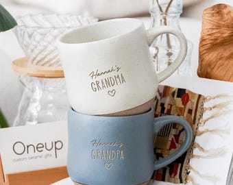 New Grandma Grandpa Coffee Mug, Customized Pregnancy Announcement Gifts for New Grandparents, Engraved Ceramic Mug Family Christmas Gift PD