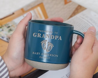 Custom Baby shower gift for Grandpa Grandma, Engraved ceramic mug Promoted to grandparents, Papa to be family pregnancy announcement  ZT