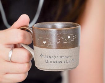 Personalized Two States Map Espresso Coffee Cup, Friendship Long Distance Engraved Mug Gift for est Friend,  Moving Away Gift for her  NS