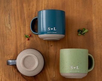 Personalized Couples name Mug,Custom Couple Mug Anniversary Gift for Men, Engraved Pottery Mug Engagement Gift for newlyweds,gift for her ZT
