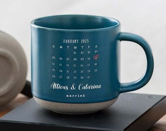 Custom Engraved Coffee Mug,1 Year Anniversary Gift for Boyfriend Gift,Calendar,Iron Anniversary Gifts by Year,Wedding Gift for Girlfriend ZT