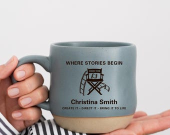 Film Director Engraved Mug, Custom Pottery Coffee Cup Gift for Filmmakers, Director Appreciation Gift,Screenwriter Gift,Film Student Gift PD