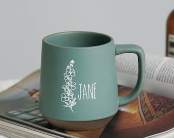 Mug personnalisé Mug fleur de naissance, idée cadeau fête des mères, Mug personnalisé Mug poterie personnalisé, cadeau 40e anniversaire pour femme