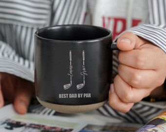 Engraved Best Dad by Par Mug,Fathers Day Gift from Kids,Golf Gifts for Men,Dad Coffee Mug,Large Pottery Name Mug for Him,Gift for Dad ZT