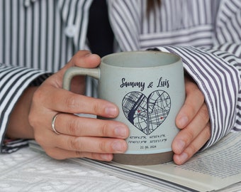 Personalized Mug Custom Map Gift Ideas, Couple Gift Personalised Couple Mug 7th Anniversary Gift, Custom Engraved Coffee Mug Anniversary Mug