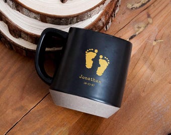 Custom Coffee Engraved Mug,Golden Paint Baby Handprint Mug,Personalized Mothers Days Gift for Her,New Parents Gift Newborn, New Mom Gift JD