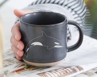 Killer Whale Mug, Orcinus Orca Mug, Engraved Pottery Mug Gift Whale Lover Gift, 21st Birthday Gift for Boyfriend, Whale Gift ZT
