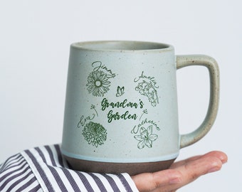 Taza personalizada regalo de la abuela, taza personalizada del jardín de flores de nacimiento, ideas de regalos personalizados para el día de las madres regalos jardín de las abuelas, taza del jardín de las mamás