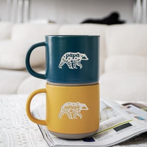 Mama Papa Bear Mugs, Mama Bear Mug for Mothers Day Gifts, Papa Bear Coffee Mug, Large Pottery  Mug, Engraved Gift Ideas, Baby Shower Gift ZT