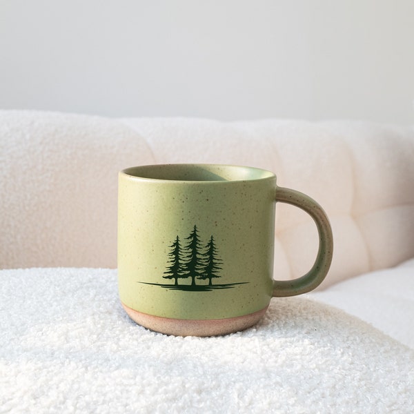 Tazza rustica in ceramica di pino, tazza botanica Tazza da montagna con arredamento cottagecore, Tazza da caffè in ceramica con arredamento cabina Tazza da campeggio regalo per amante della natura
