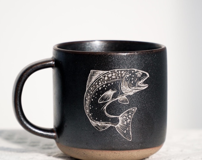 Trout Mug Christmas Gifts for Dad, Fisherman Gift, Trout Lover Gift for Husban, Trout Fishing Pottery Mug for Fathers Day Gifts from Kids ZT