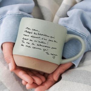 Grande tasse personnalisée Mug en céramique avec écriture réelle, Mug personnalisé avec votre écriture manuscrite, idées cadeaux pour la Saint-Valentin, cadeau fête des mères, cadeau papa