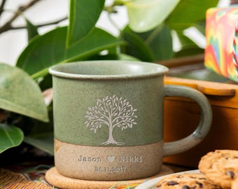 Custom Anniversary Gift Engraved Coffee mug, Personalized Anniversary Gift for Him,  Pottery Mug with Names and Date, Wedding Anniversary BJ