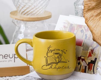 Book Lover Coffee Mug Gift for her, Engraved Pottery mug Cozy Bookworm Gift idea, Christmas Reader Gift for women, Literary Gift PD