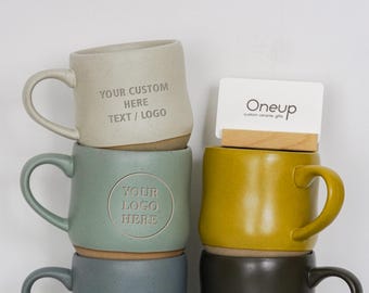 Large Personalized Logo or Text Coffee Mug, Custom Engraved Pottery Mug  PD