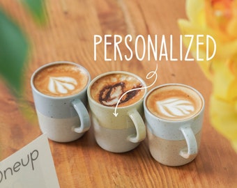 Benutzerdefinierte Keramik Espressotasse, minimalistische Tasse personalisierte Keramiktasse, Boho Espressotassen-Set, Geschenk zum 30