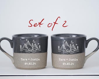 Custom Engraved Ceramic Espresso Cup Set of 2 Camp Mug Personalized Wedding Gifts for Couple,Engraved Camping Gifts for Husband Camping NS